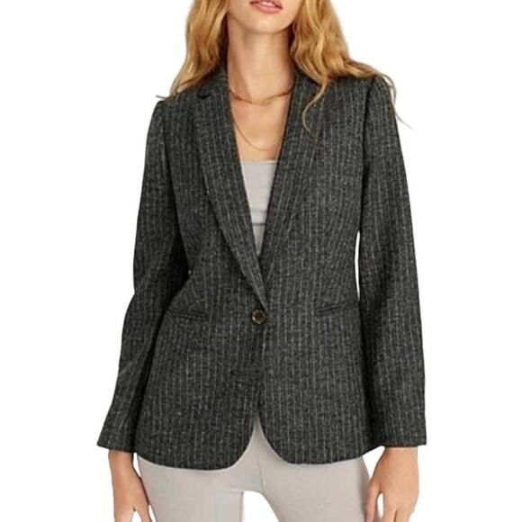 J. Crew Parke Wool Blazer Jacket Size 00 Gray Stripe Woven England by MOON Lined